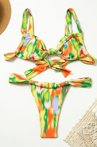 Floral Print Wide Tie Bikini Set