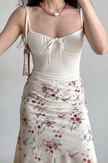 Floral Ruffle Mermaid Midi Skirt