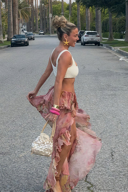 Floral Ruffled Asymmetrical Layered Skirt