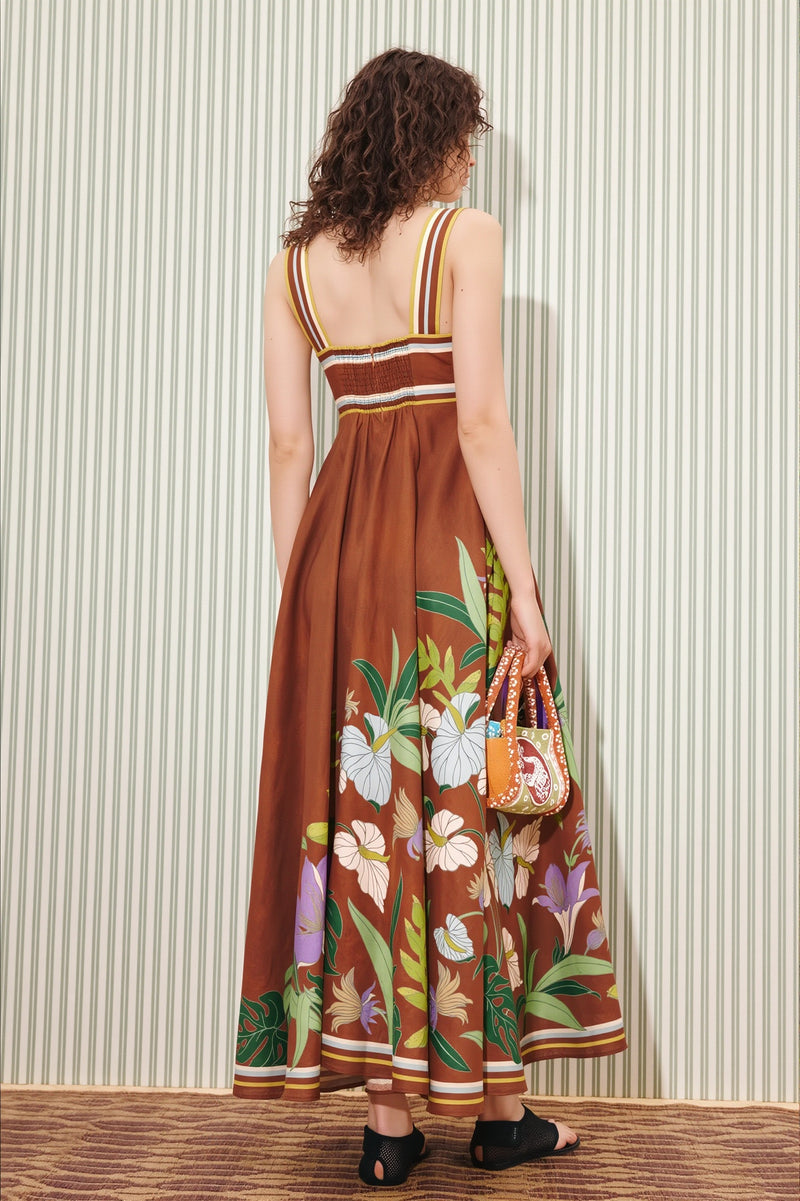 Floral Stripe Long Casual Boho Dress