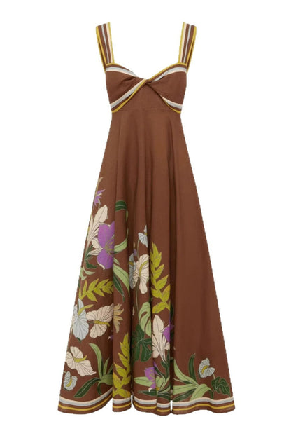 Floral Stripe Long Casual Boho Dress