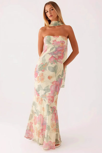 Floral Tie Fishtail Vacation Maxi Dress