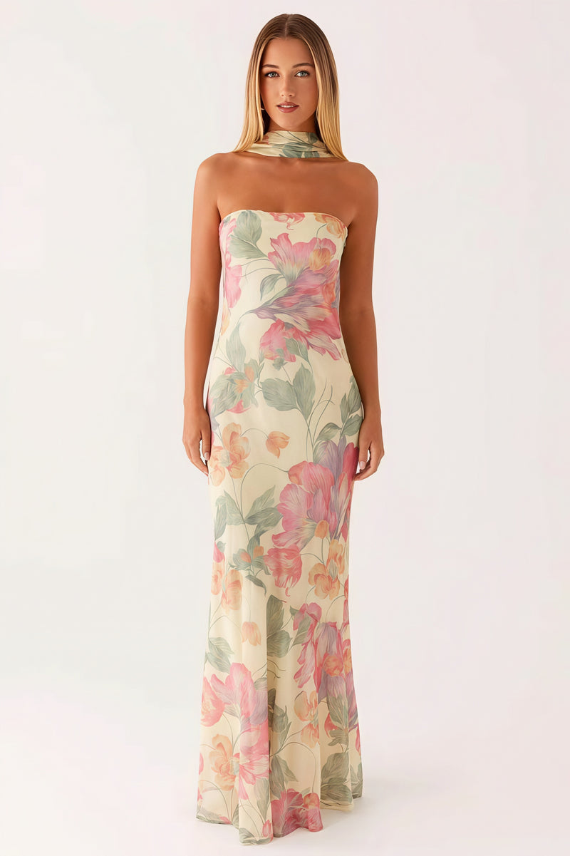 Floral Tie Fishtail Vacation Maxi Dress