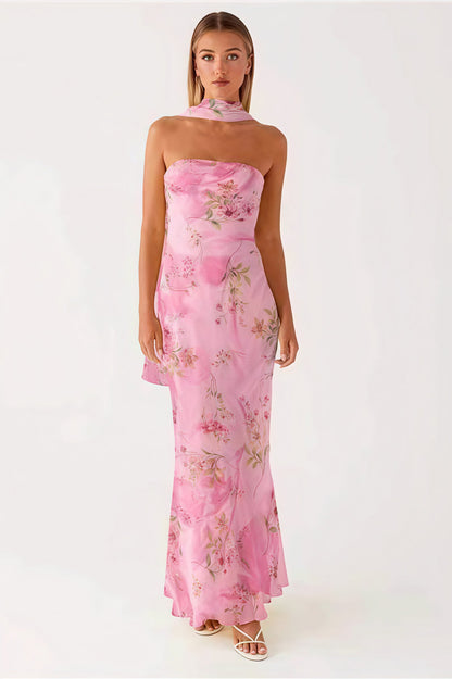 Floral Tie Fishtail Vacation Maxi Dress