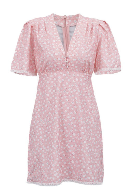 Floral V Neck Tea Length A Line Mini Dress