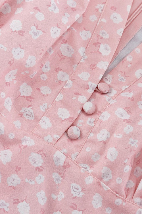 Floral V Neck Tea Length A Line Mini Dress