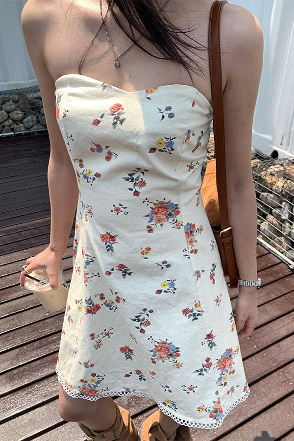 Floral Waist Bandeau Mini Dress