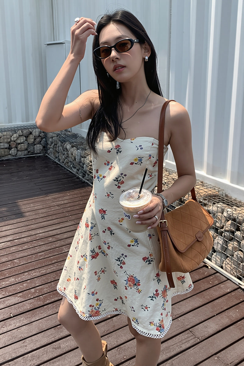 Floral Waist Bandeau Mini Dress