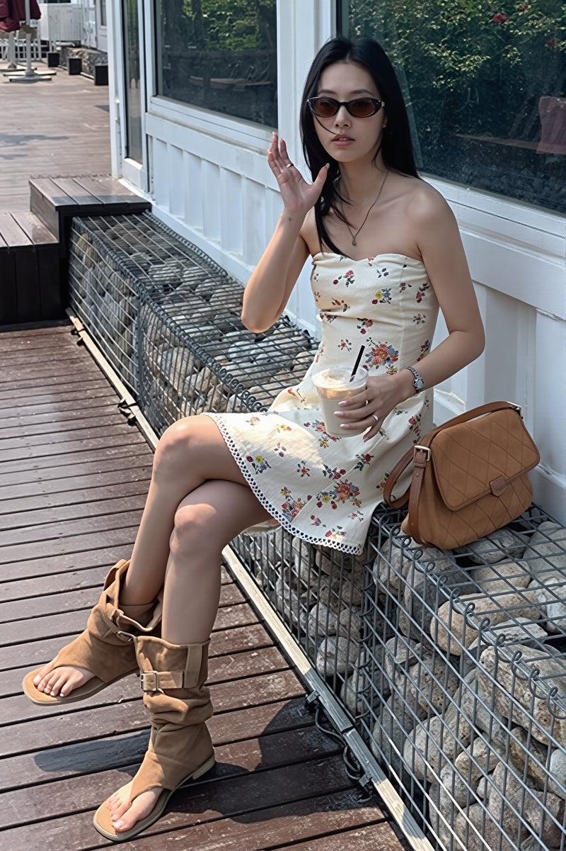 Floral Waist Bandeau Mini Dress