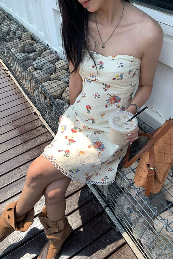 Floral Waist Bandeau Mini Dress
