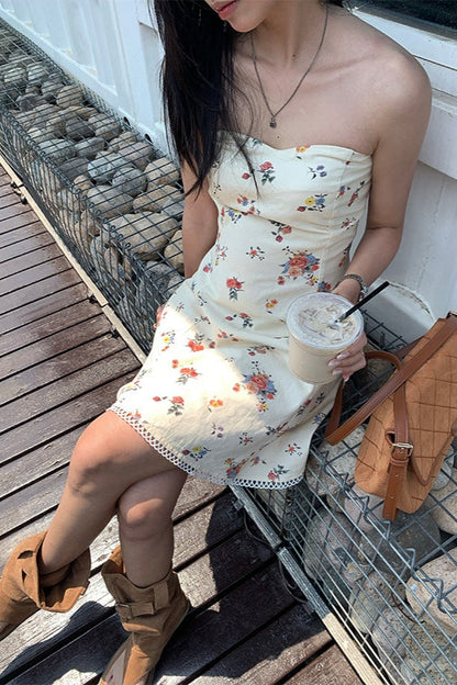 Floral Waist Bandeau Mini Dress