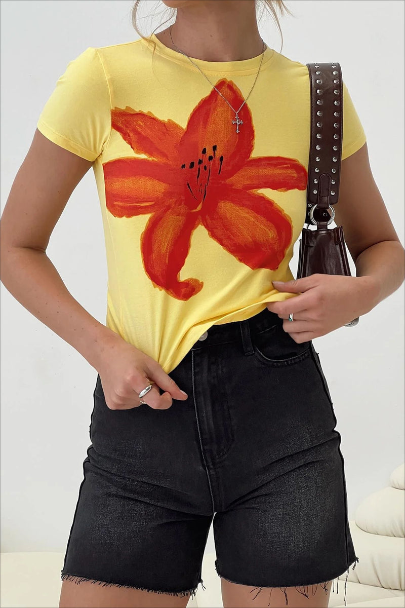 Flower Print Short Sleeve T-shirt