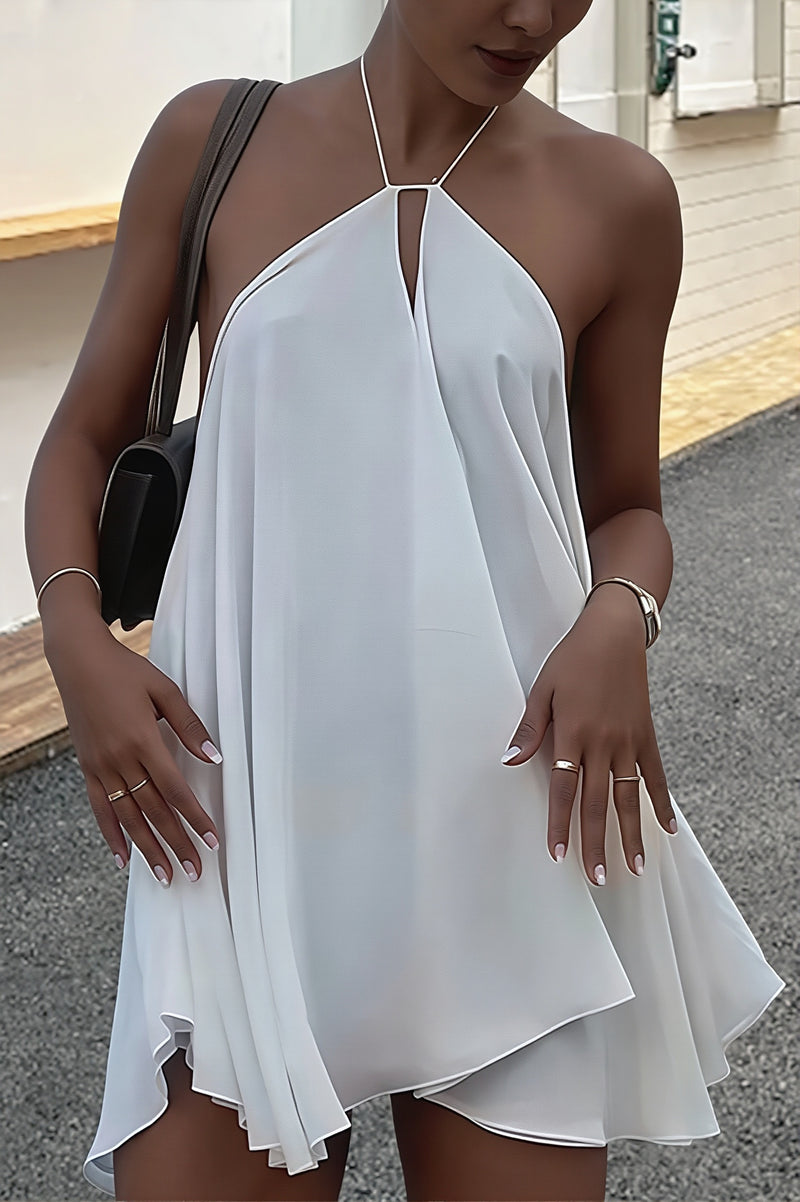 Flowy Deep V Backless Tie Loose Mini Dress