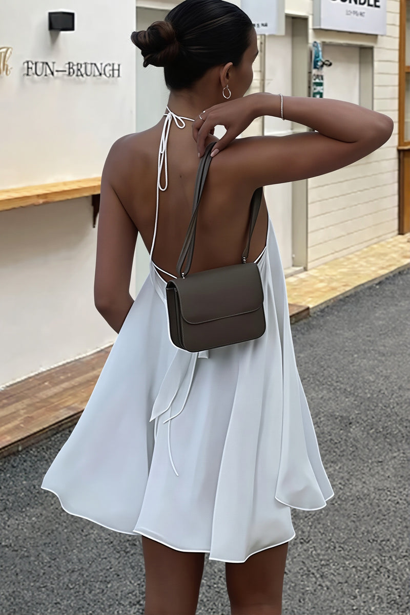 Flowy Deep V Backless Tie Loose Mini Dress