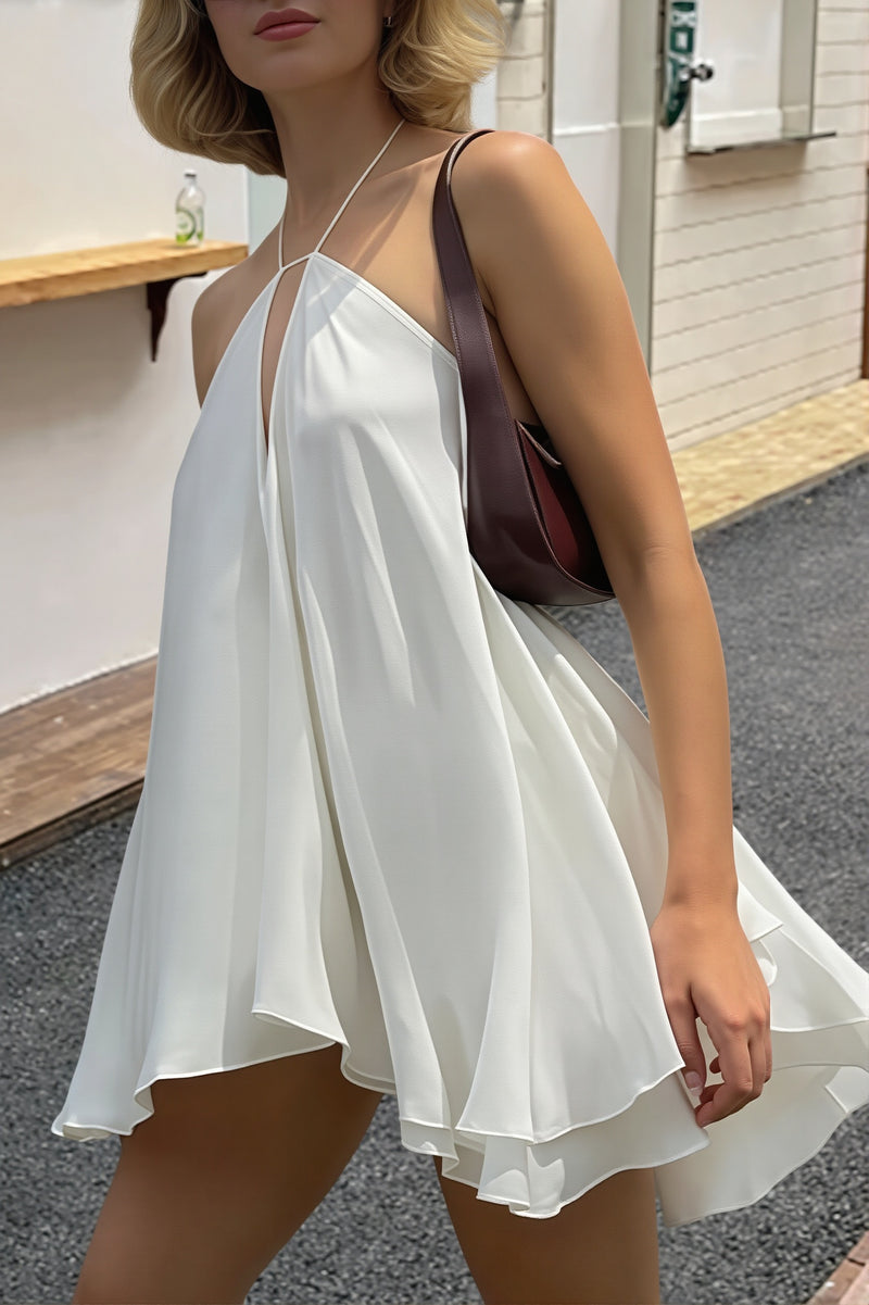 Flowy Deep V Backless Tie Loose Mini Dress