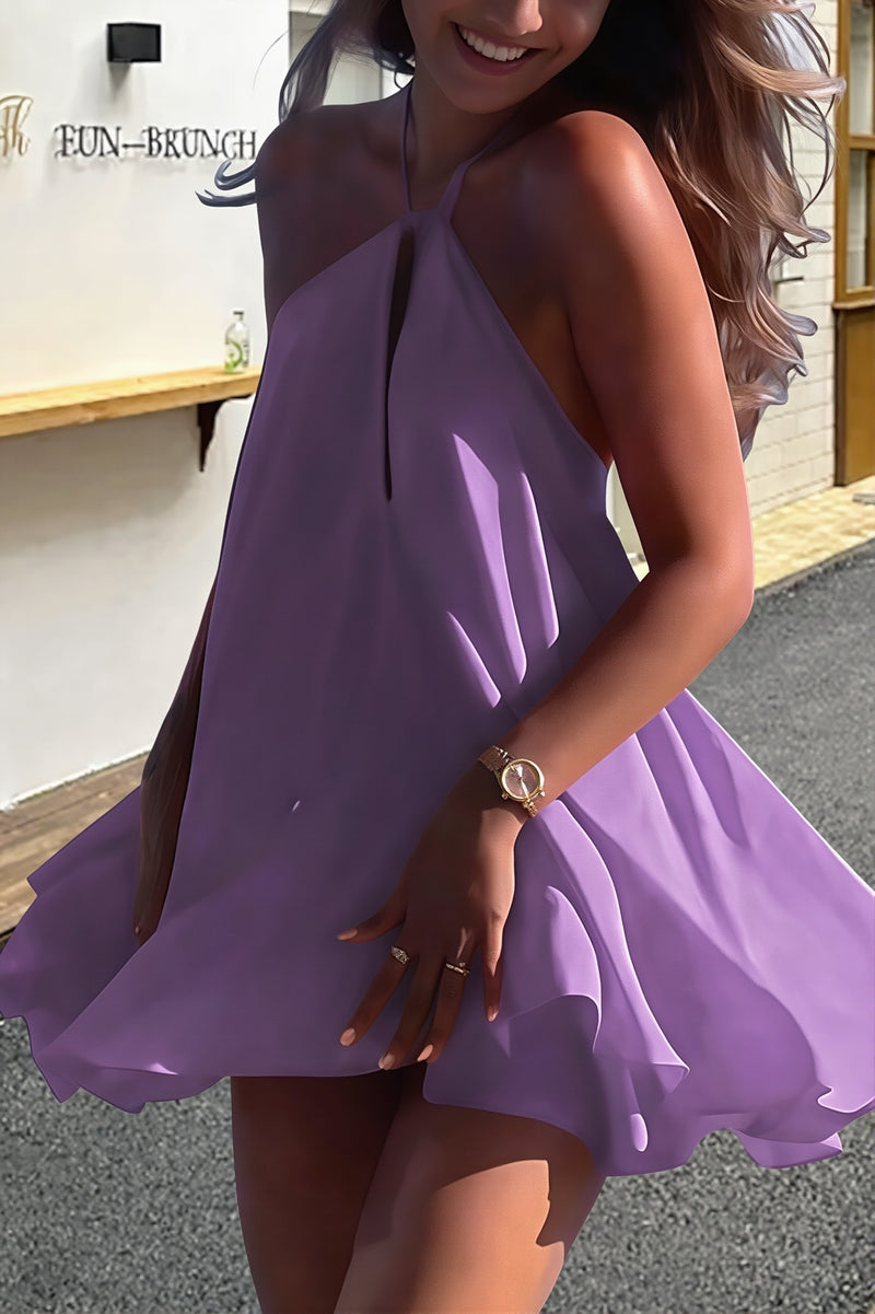 Flowy Deep V Backless Tie Loose Mini Dress