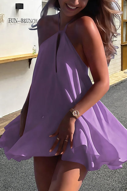Flowy Deep V Backless Tie Loose Mini Dress