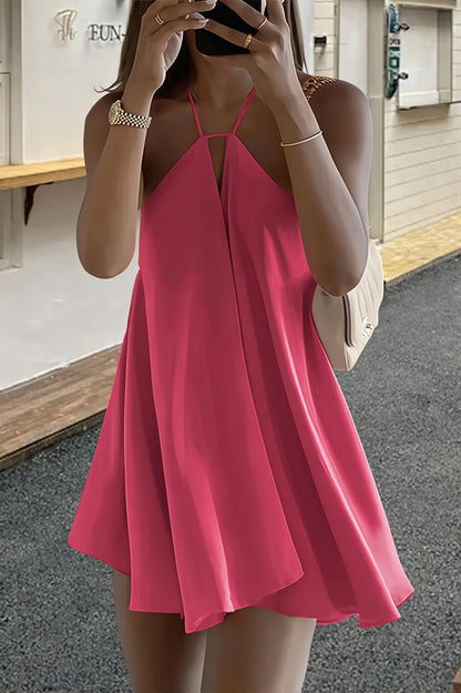 Flowy Deep V Backless Tie Loose Mini Dress