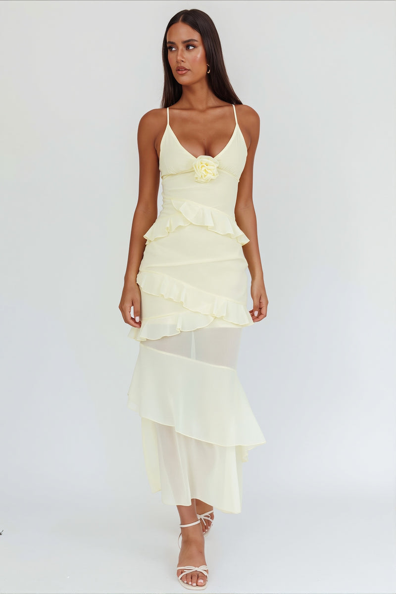 Flowy Solid Ruffle Slim Cami Maxi Dress