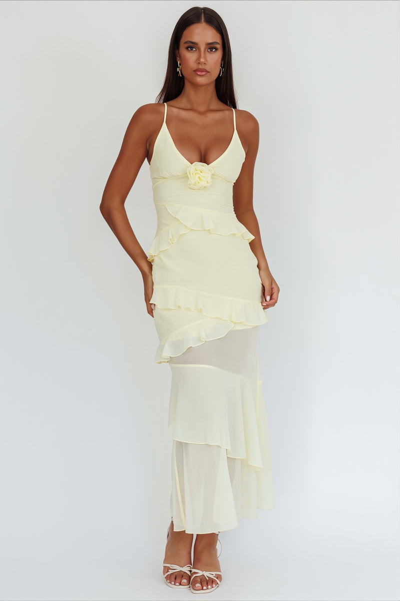 Flowy Solid Ruffle Slim Cami Maxi Dress