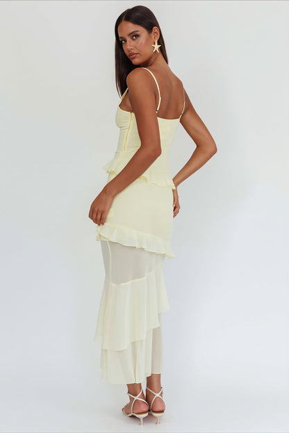 Flowy Solid Ruffle Slim Cami Maxi Dress