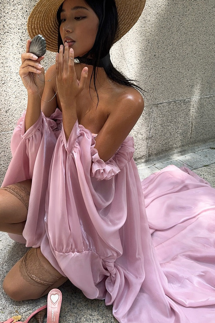 Flowy Tulip Asymmetrical Hem Bandeau Mini Dress