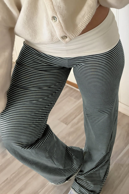 Fold Waist Stripe Knit Straight Pants
