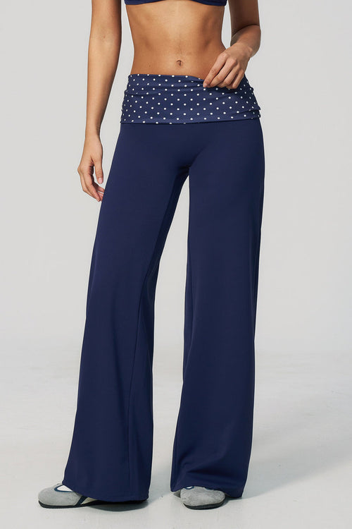 Foldover Polka Dot Wide Leg Pants