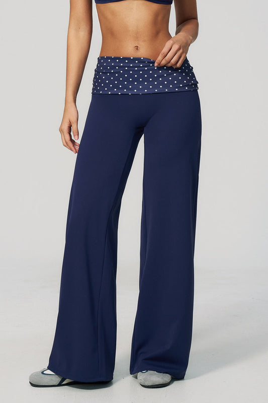 Foldover Polka Dot Wide Leg Pants