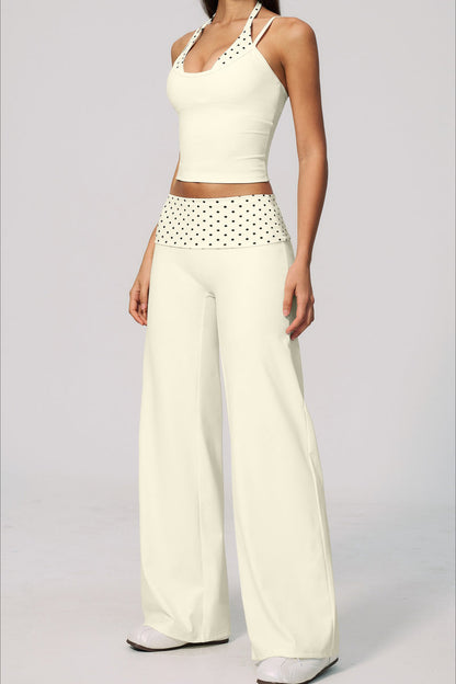 Foldover Polka Dot Wide Leg Pants