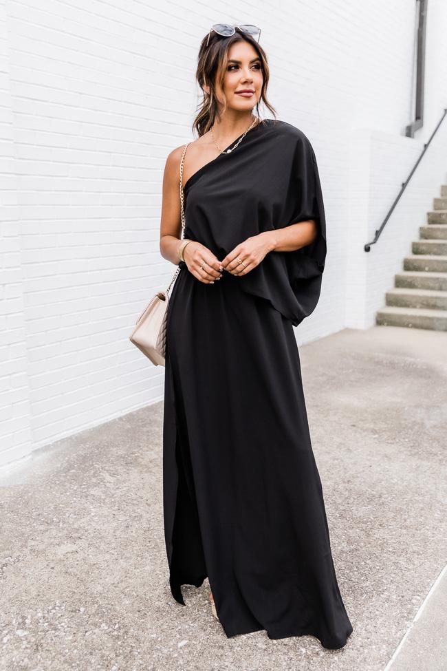 Found My Forever Black One Shoulder Maxi Dress