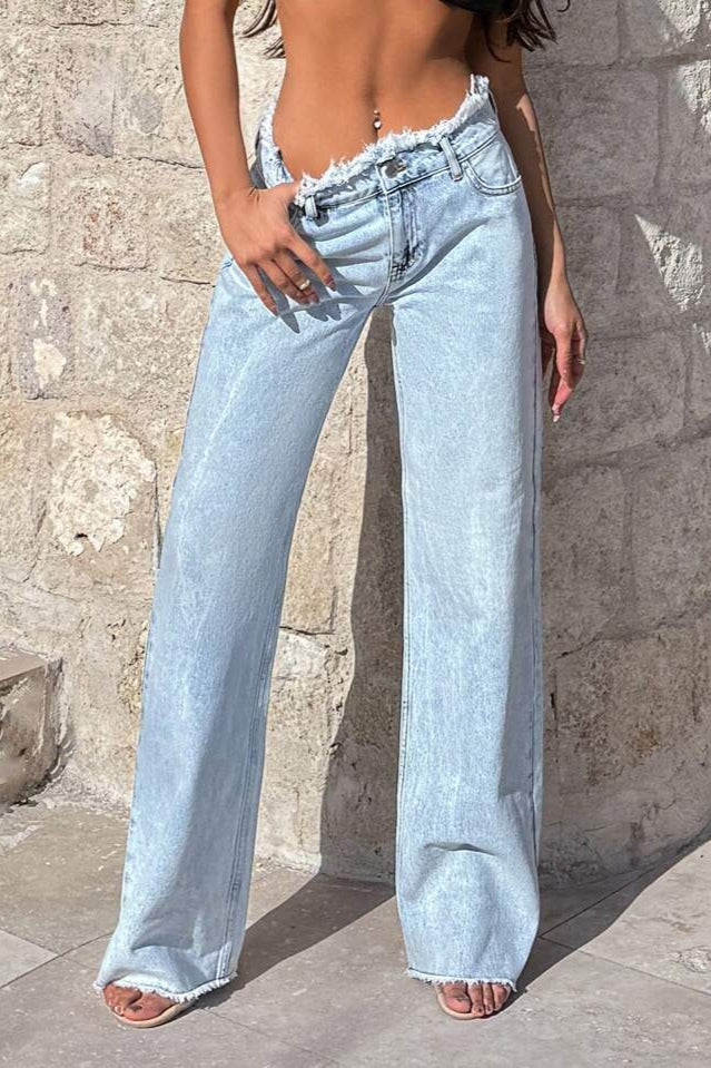 Frayed High Waist Loose Wide Leg Jeans