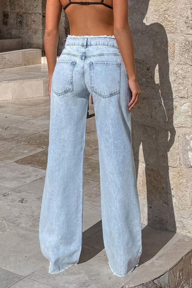 Frayed High Waist Loose Wide Leg Jeans