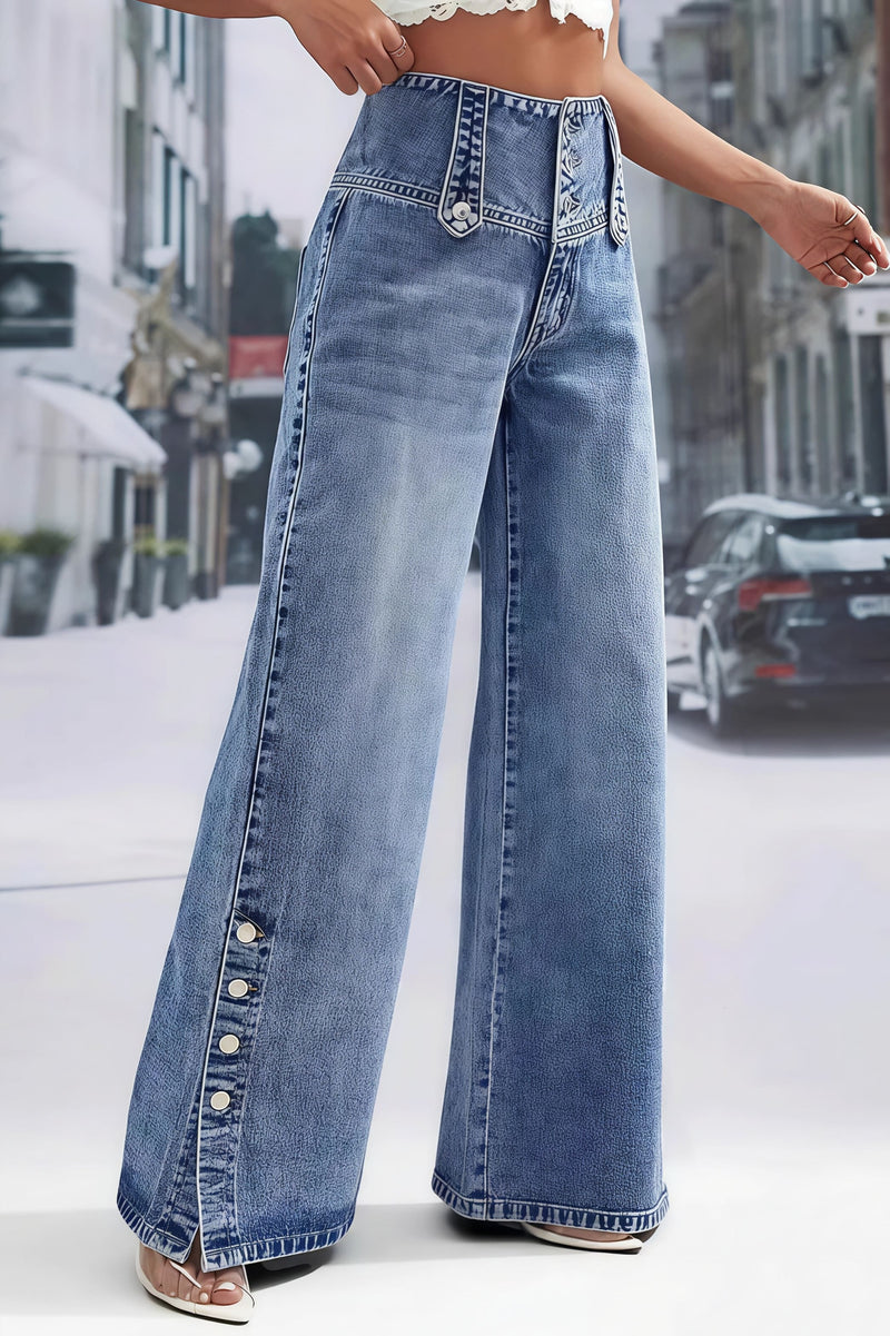 Frayed Slit Hem Wide Leg Jeans
