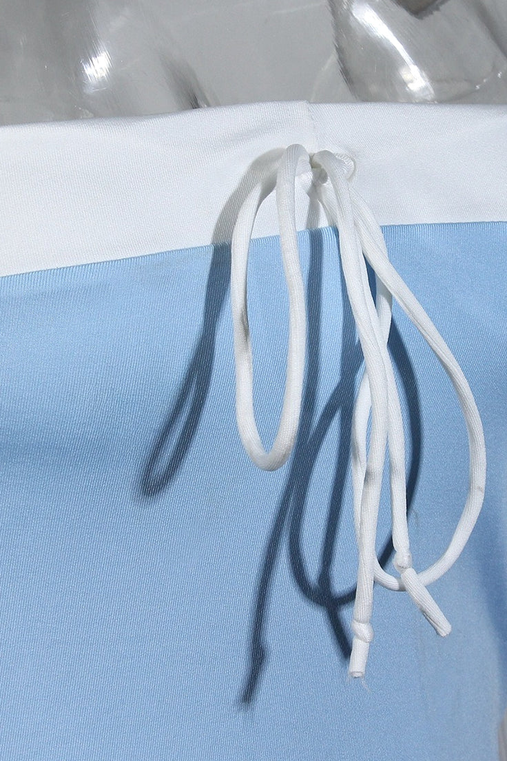 Fresh Blue Strapless Tie Mini Dress