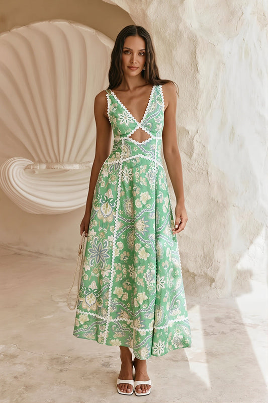 Fresh Floral Lace Spliced Long Boho Dress