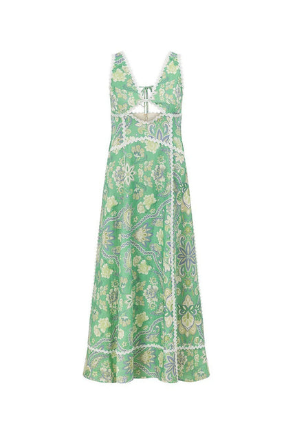 Fresh Floral Lace Spliced Long Boho Dress