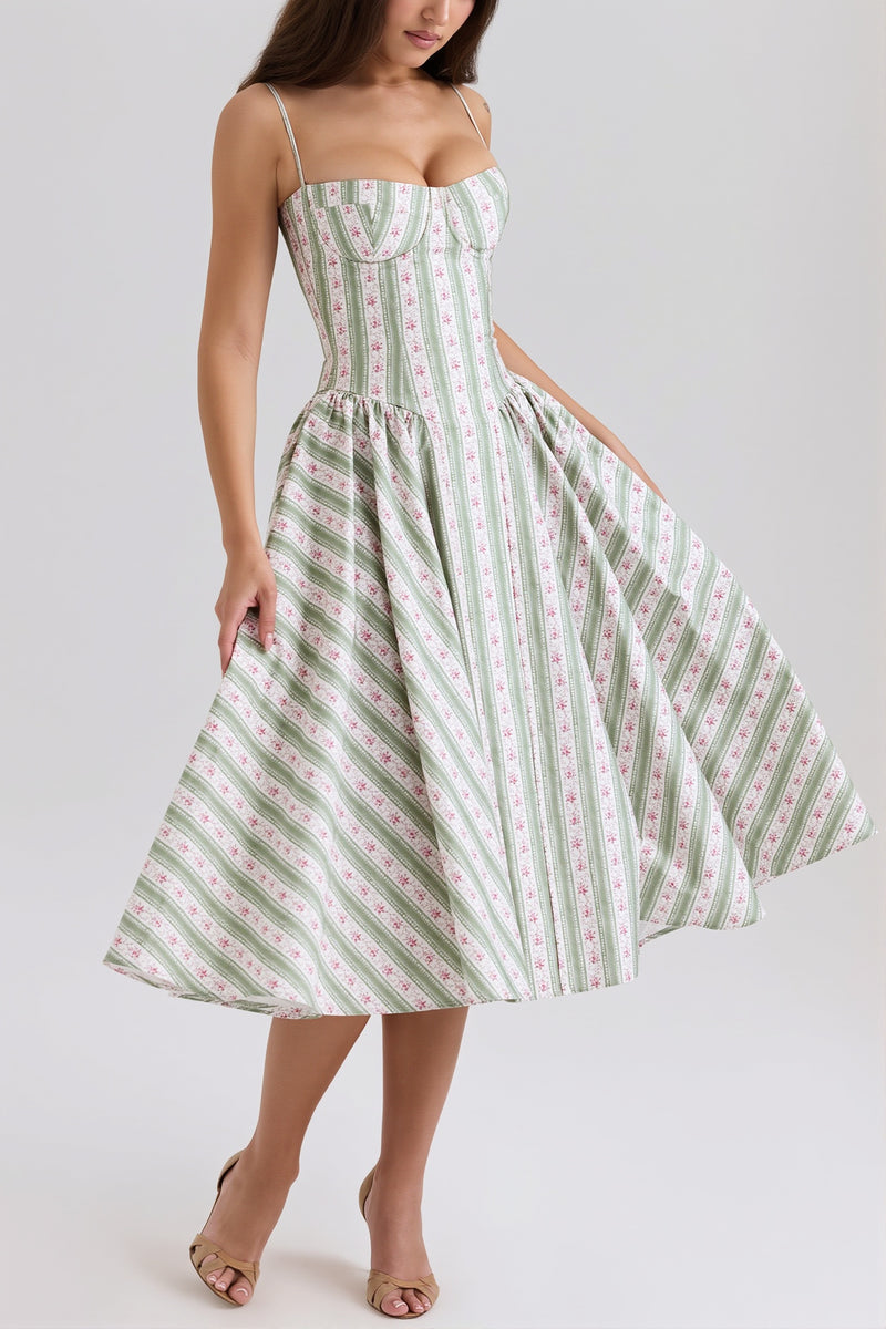 Fresh Floral Striped Cami Midi Dress