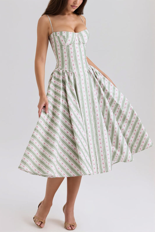 Fresh Floral Striped Cami Midi Dress