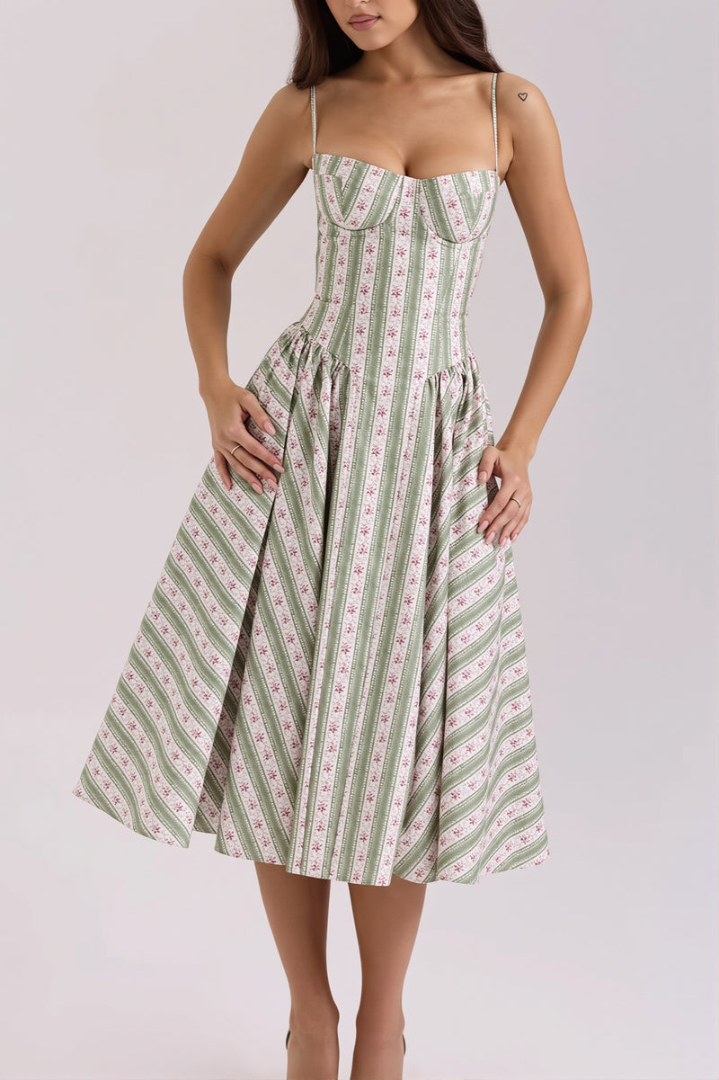 Fresh Floral Striped Cami Midi Dress