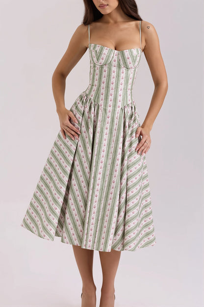 Fresh Floral Striped Cami Midi Dress