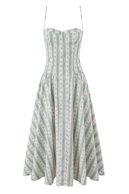 Fresh Floral Striped Cami Midi Dress