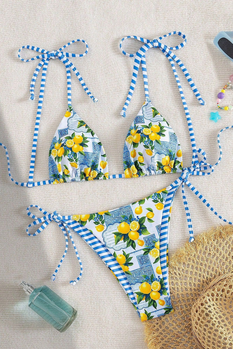 Fresh Lemon Stripe Beach Bikini Set