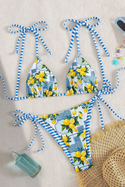Fresh Lemon Stripe Beach Bikini Set