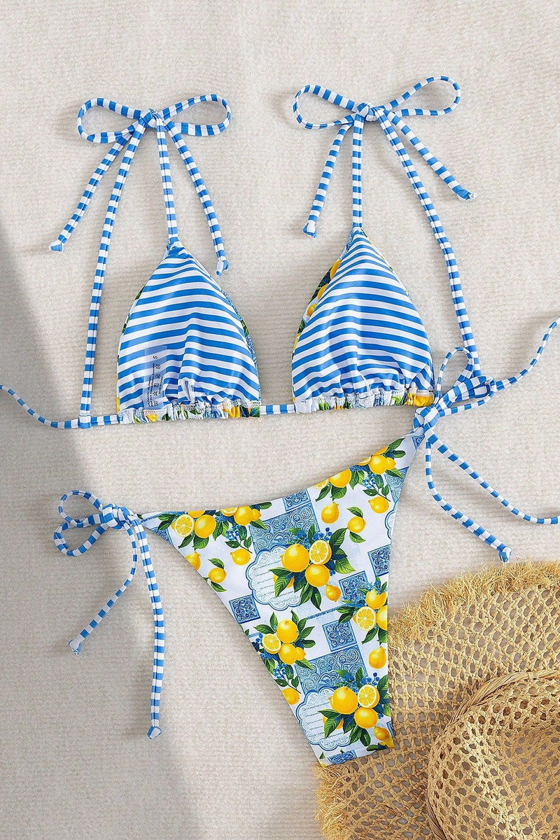 Fresh Lemon Stripe Beach Bikini Set
