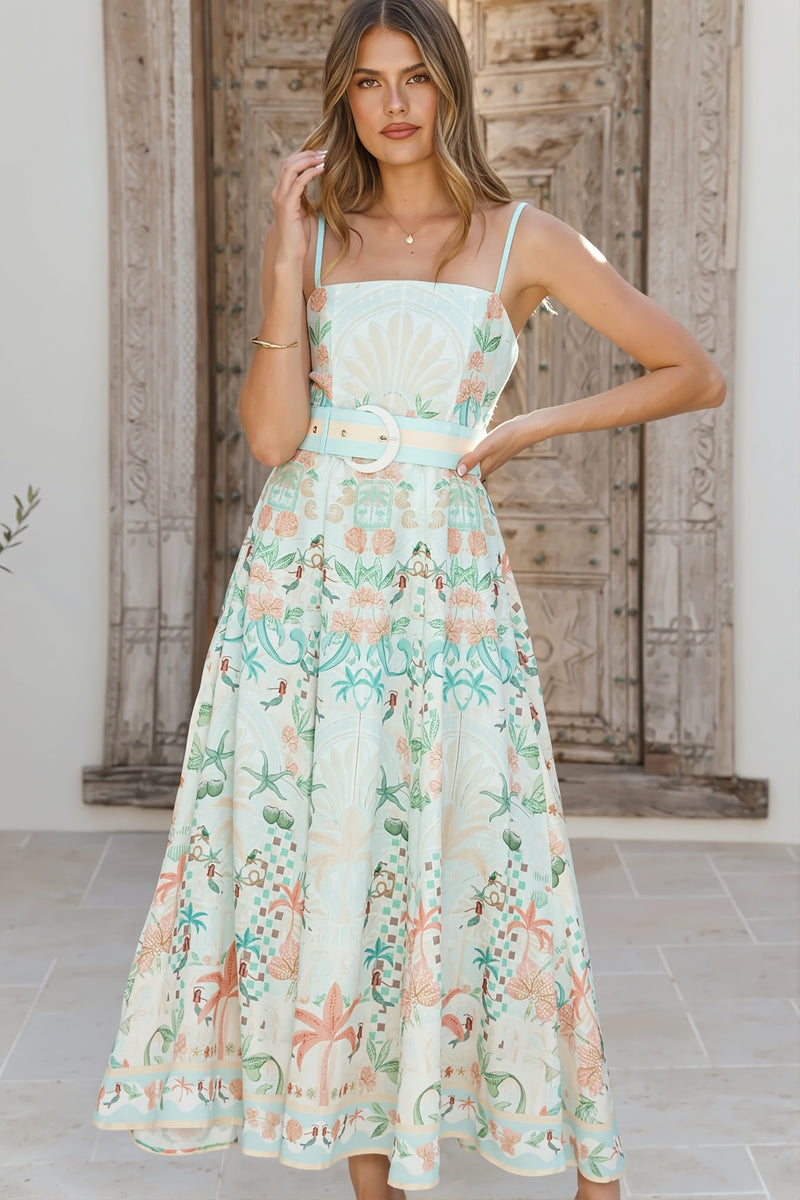 Fresh Linen Floral Swing Boho Dress