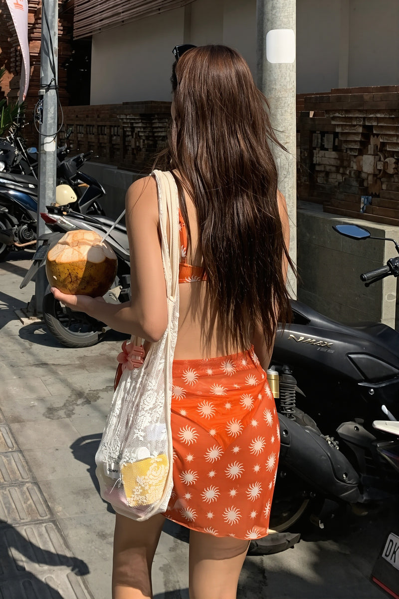 Fresh Orange Skirt Three Piece Swim Set