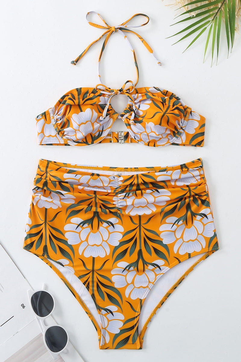 Fresh Print Long Skirt Three Piece Swim Set