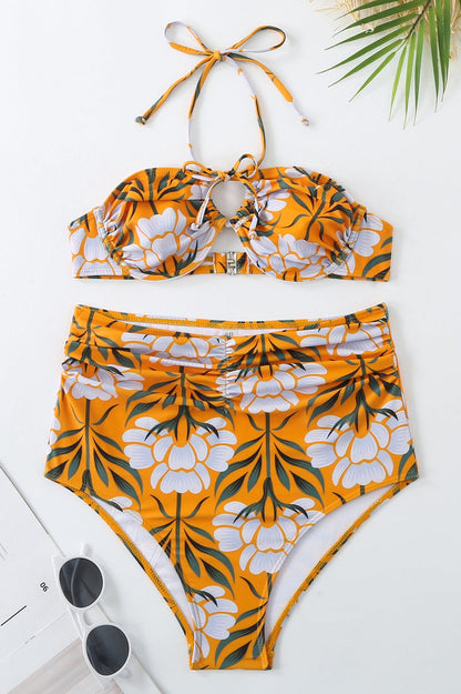 Fresh Print Long Skirt Three Piece Swim Set