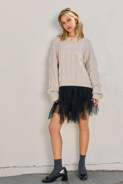 Frosted Mesa Relaxed Cable Knit Sweater